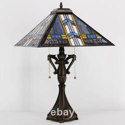 Tiffany Table Lamp Mission Style Stained Glass Blue Cloudy 16x16x24 Inch Square