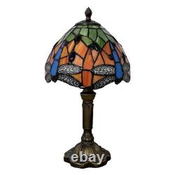 Tiffany Table Lamp Orange Red Dragonfly Style Stained Glass Lamp for Bedroom