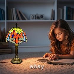 Tiffany Table Lamp Orange Red Dragonfly Style Stained Glass Lamp for Bedroom