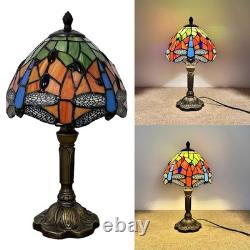 Tiffany Table Lamp Orange Red Dragonfly Style Stained Glass Lamp for Bedroom