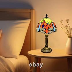 Tiffany Table Lamp Orange Red Dragonfly Style Stained Glass Lamp for Bedroom