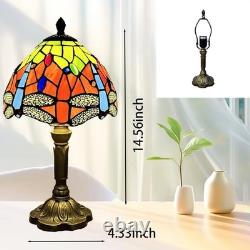 Tiffany Table Lamp Orange Red Dragonfly Style Stained Glass Lamp for Bedroom