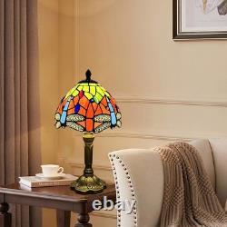 Tiffany Table Lamp Orange Red Dragonfly Style Stained Glass Lamp for Bedroom