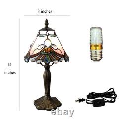 Tiffany Table Lamp Pink Pearls Baroque Style Stained Glass Desk Light Small T