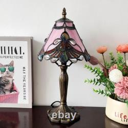 Tiffany Table Lamp Pink Pearls Baroque Style Stained Glass Desk Light Small T