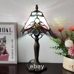Tiffany Table Lamp Pink Pearls Baroque Style Stained Glass Desk Light Small T