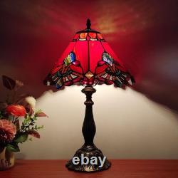 Tiffany Table Lamp Red Baroque Style Stained Glass Lamp 12X12X19 Inch Antique