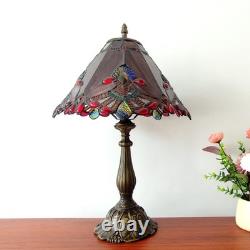 Tiffany Table Lamp Red Baroque Style Stained Glass Lamp 12X12X19 Inch Antique
