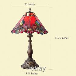 Tiffany Table Lamp Red Baroque Style Stained Glass Lamp 12X12X19 Inch Antique
