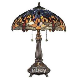 Tiffany Table Lamp Red Dragonfly 25 in. Handcrafted Stained Glass Bronze Base