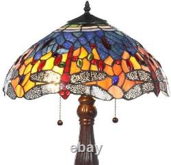 Tiffany Table Lamp Red Dragonfly 25 in. Handcrafted Stained Glass Bronze Base