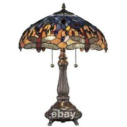 Tiffany Table Lamp Red Dragonfly 25 in. Handcrafted Stained Glass Bronze Base