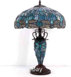 Tiffany Table Lamp Sea Blue Stained Glass Dragonfly Style 16X16X24 In Vase Desk