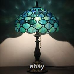 Tiffany Table Lamp Stained Glass 12x12x19 Inch Antique Reading (Sea Blue Pearl)