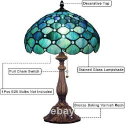 Tiffany Table Lamp Stained Glass 12x12x19 Inch Antique Reading (Sea Blue Pearl)