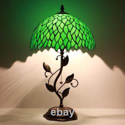 Tiffany Table Lamp Stained Glass Bedside Reading Light W12H19 Inch Green Wiste