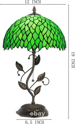 Tiffany Table Lamp Stained Glass Bedside Reading Light W12H19 Inch Green Wiste