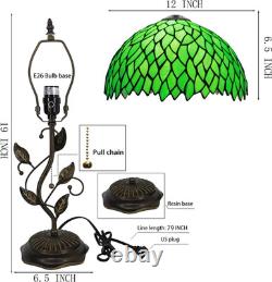 Tiffany Table Lamp Stained Glass Bedside Reading Light W12H19 Inch Green Wiste