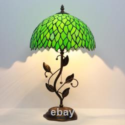 Tiffany Table Lamp Stained Glass Bedside Reading Light W12H19 Inch Green Wiste