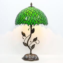 Tiffany Table Lamp Stained Glass Bedside Reading Light W12H19 Inch Green Wiste