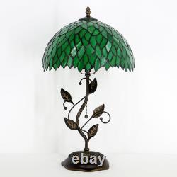 Tiffany Table Lamp Stained Glass Bedside Reading Light W12H19 Inch Green Wiste