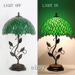 Tiffany Table Lamp Stained Glass Bedside Reading Light W12H19 Inch Green Wiste