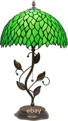 Tiffany Table Lamp Stained Glass Bedside Reading Light W12H19 Inch Green Wiste