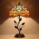 Tiffany Table Lamp Stained Glass Desk Light With Metal Leaf Base Orange Flower