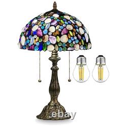 Tiffany Table Lamp, Stained Glass Lamp with Natural Shell and Amethyst, 12 Vin