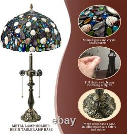 Tiffany Table Lamp, Stained Glass Lamp with Natural Shell and Amethyst, 12 Vin