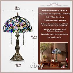 Tiffany Table Lamp, Stained Glass Lamp with Natural Shell and Amethyst, 12 Vin