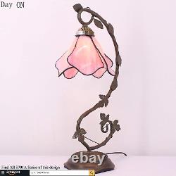 Tiffany Table Lamp Stained Glass Metal Leaf Desk Reading Light Antique Style