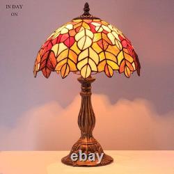 Tiffany Table Lamp Stained Glass Style Maple Leaf Bedside Lamp Desk Reading Ligh