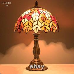 Tiffany Table Lamp Stained Glass Style Maple Leaf Bedside Lamp Desk Reading Ligh