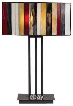 Tiffany Table Lamp Striped Stained Glass Bronze Iron for Bedroom Living Room