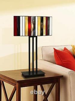 Tiffany Table Lamp Striped Stained Glass Bronze Iron for Bedroom Living Room