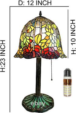 Tiffany Table Lamp for Living Room, Rose Flower Stained Glass Lamp Shade for Beds