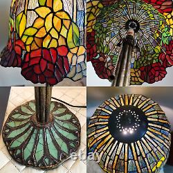 Tiffany Table Lamp for Living Room, Rose Flower Stained Glass Lamp Shade for Beds