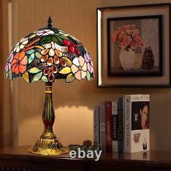 Tiffany Table Lamp for Living Room Stained Glass Grape Rose Hand-Made Table L