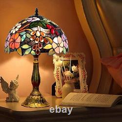 Tiffany Table Lamp for Living Room Stained Glass Grape Rose Hand-Made Table L