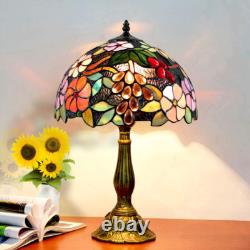 Tiffany Table Lamp for Living Room Stained Glass Grape Rose Hand-Made Table Lamp