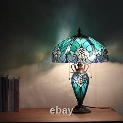 Tiffany Table Lamp with Night Light 16 inch Large Stained Glass Table Light