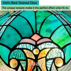 Tiffany Table Lamp with Nightlight Sea Green 3 Lights Stained Glass Desk Lamp