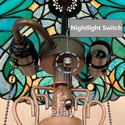 Tiffany Table Lamp with Nightlight Sea Green 3 Lights Stained Glass Desk Lamp