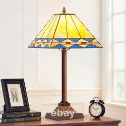 Tiffany Table Lamp with Square Stained Glass Shade, Vintage Style Desk Lamp