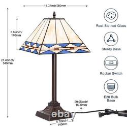 Tiffany Table Lamp with Square Stained Glass Shade, Vintage Style Desk Lamp