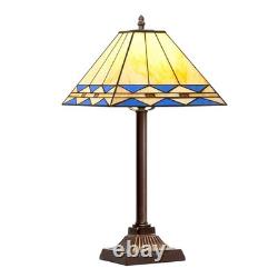 Tiffany Table Lamp with Square Stained Glass Shade, Vintage Style Desk Lamp