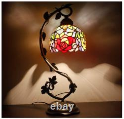 Tiffany Table Lamp with Stained Glass Shade Reading Desk Light 21 Tall Metal