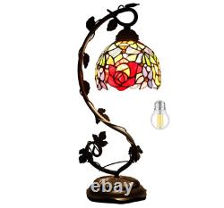 Tiffany Table Lamp with Stained Glass Shade Reading Desk Light 21 Tall Metal