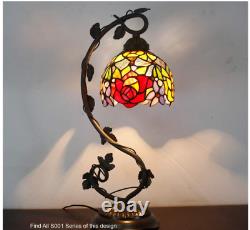 Tiffany Table Lamp with Stained Glass Shade Reading Desk Light 21 Tall Metal